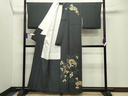 平和屋着物●訪問着　刺繍　短冊地紙鶴花文　暈し染め　金銀彩　正絹　逸品　CABI0703gh