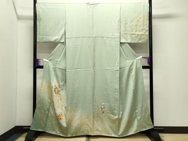 平和屋着物●訪問着　駒刺繍　雪輪花文　暈し染め　金銀彩　正絹　逸品　CABI0705gh