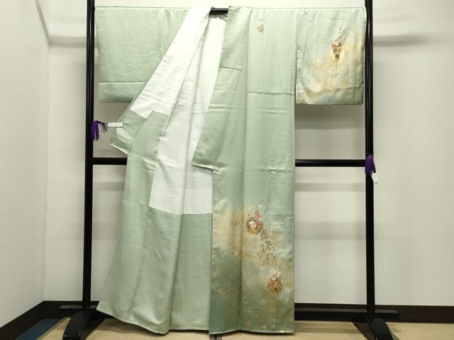 平和屋着物●訪問着　駒刺繍　雪輪花文　暈し染め　金銀彩　正絹　逸品　CABI0705gh
