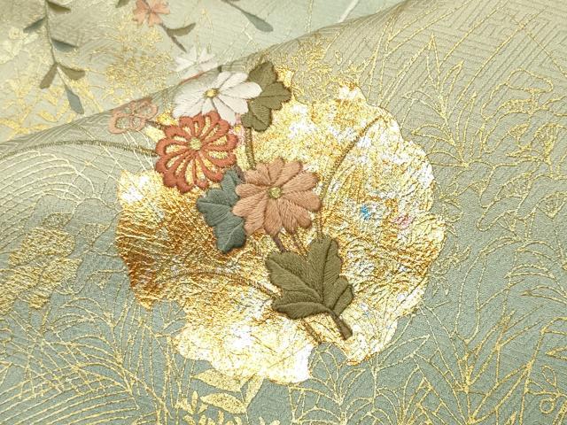 平和屋着物●訪問着　駒刺繍　雪輪花文　暈し染め　金銀彩　正絹　逸品　CABI0705gh