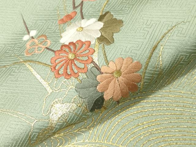 平和屋着物●訪問着　駒刺繍　雪輪花文　暈し染め　金銀彩　正絹　逸品　CABI0705gh