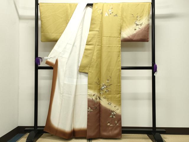 平和屋着物●訪問着　枝花文　暈し染め　金銀彩　正絹　逸品　CABI0706gh