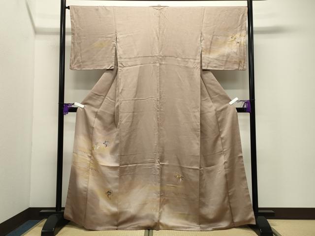 平和屋着物●訪問着　刺繍　葡萄蔦の葉文　暈し染め　金彩　正絹　逸品　CABI0708gh