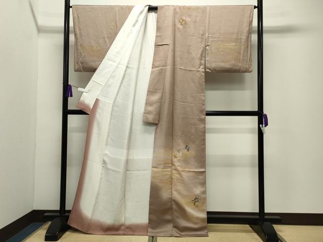 平和屋着物●訪問着　刺繍　葡萄蔦の葉文　暈し染め　金彩　正絹　逸品　CABI0708gh