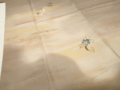 平和屋着物●訪問着　刺繍　葡萄蔦の葉文　暈し染め　金彩　正絹　逸品　CABI0708gh
