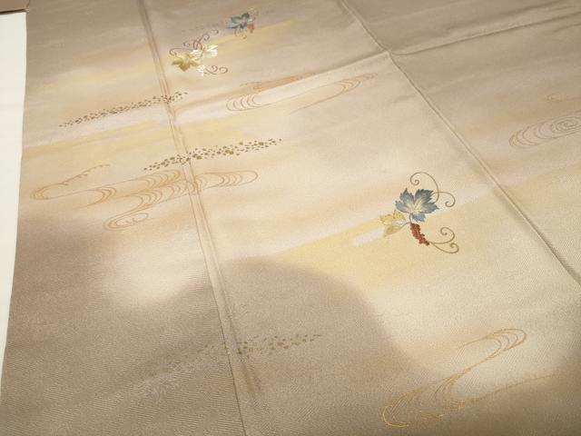 平和屋着物●訪問着　刺繍　葡萄蔦の葉文　暈し染め　金彩　正絹　逸品　CABI0708gh