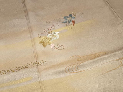 平和屋着物●訪問着　刺繍　葡萄蔦の葉文　暈し染め　金彩　正絹　逸品　CABI0708gh