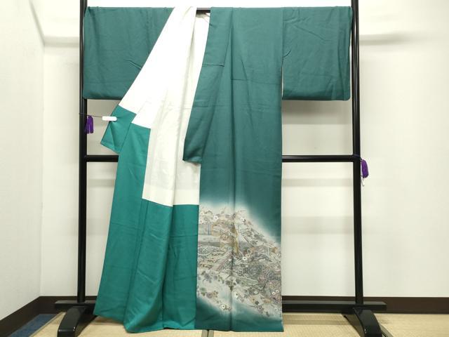 平和屋着物●日本画家　霜鳥忍の世界　彩天目織　色留袖　几帳絵巻花文　暈し染め　正絹　逸品　CABI0712gh