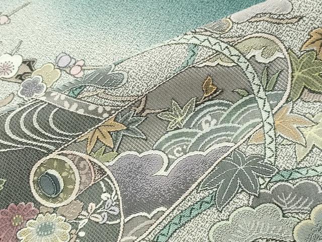 平和屋着物●日本画家　霜鳥忍の世界　彩天目織　色留袖　几帳絵巻花文　暈し染め　正絹　逸品　CABI0712gh