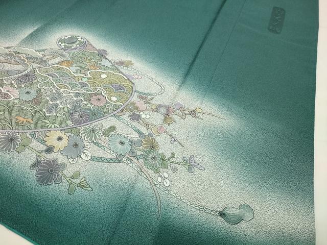 平和屋着物●日本画家　霜鳥忍の世界　彩天目織　色留袖　几帳絵巻花文　暈し染め　正絹　逸品　CABI0712gh