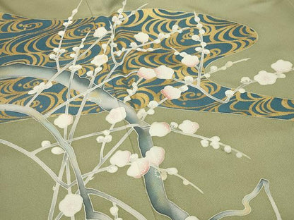 平和屋着物●豪華色留袖　流水枝梅文　金彩　正絹　逸品　CABI0713gh