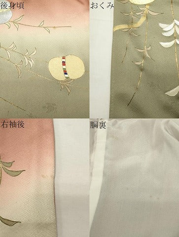 平和屋着物●訪問着　駒刺繍　枝垂れ柳　暈し染め　金彩　正絹　逸品　CABI0714gh