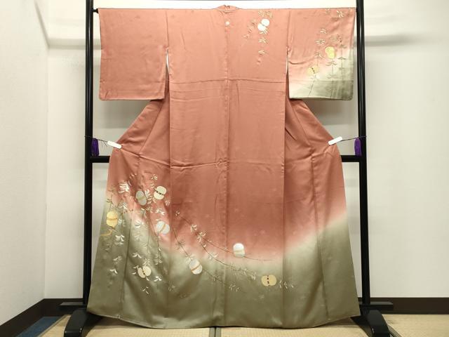 平和屋着物●訪問着　駒刺繍　枝垂れ柳　暈し染め　金彩　正絹　逸品　CABI0714gh