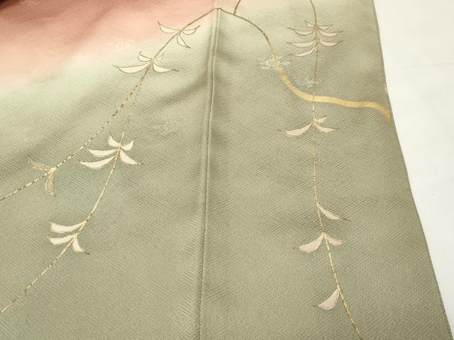 平和屋着物●訪問着　駒刺繍　枝垂れ柳　暈し染め　金彩　正絹　逸品　CABI0714gh