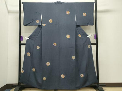 平和屋着物●上質な小紋　毬花文　金彩　鬼しぼ縮緬　正絹　逸品　CABI0715gh