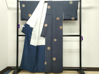 平和屋着物●上質な小紋　毬花文　金彩　鬼しぼ縮緬　正絹　逸品　CABI0715gh