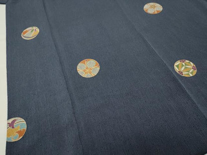平和屋着物●上質な小紋　毬花文　金彩　鬼しぼ縮緬　正絹　逸品　CABI0715gh