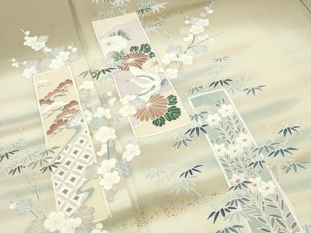 平和屋着物●訪問着　短冊飛鶴松竹梅文　暈し染め　金彩　正絹　逸品　CABI0716gh
