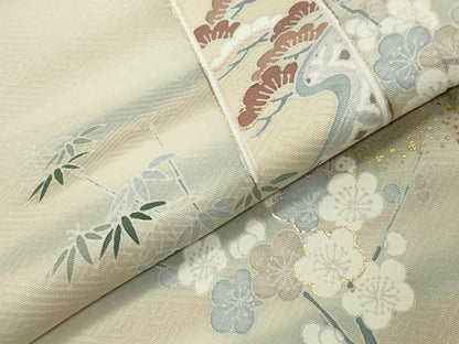 平和屋着物●訪問着　短冊飛鶴松竹梅文　暈し染め　金彩　正絹　逸品　CABI0716gh
