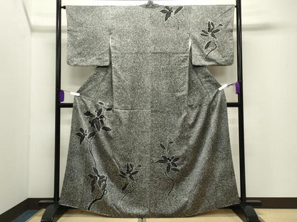 平和屋着物●中国三大刺繍　相良刺繍　訪問着　南天文　たたき染め　黒地　正絹　逸品　CABI0717gh