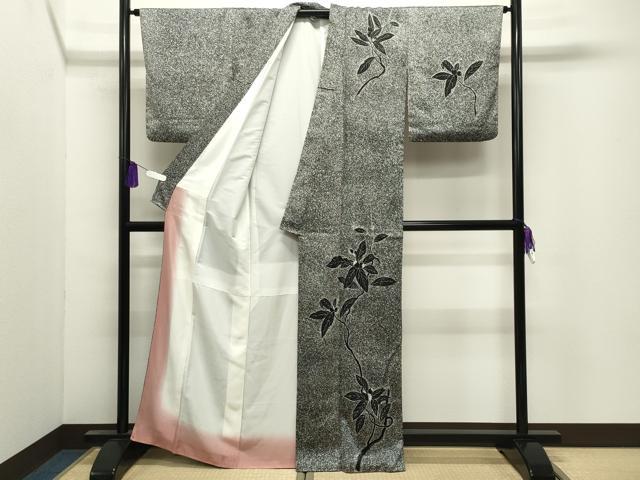 平和屋着物●中国三大刺繍　相良刺繍　訪問着　南天文　たたき染め　黒地　正絹　逸品　CABI0717gh