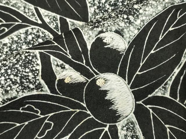 平和屋着物●中国三大刺繍　相良刺繍　訪問着　南天文　たたき染め　黒地　正絹　逸品　CABI0717gh