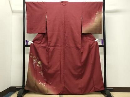 平和屋着物●訪問着　檜扇横笛花文　暈し染め　金彩　やまと誂製　正絹　逸品　CABI0718gh