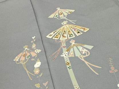 平和屋着物●訪問着　駒刺繍　花笠　金彩　正絹　逸品　CABI0719gh