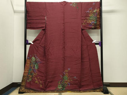 平和屋着物●訪問着　草花文　暈し染め　金彩　ロング丈　正絹　逸品　未使用　CABI0720gh