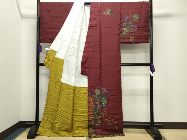 平和屋着物●訪問着　草花文　暈し染め　金彩　ロング丈　正絹　逸品　未使用　CABI0720gh