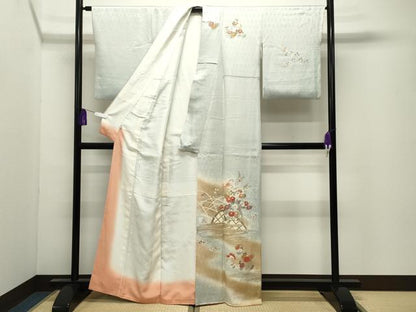 平和屋着物●中国三大刺繍　相良刺繍　訪問着　籬舞蝶文　暈し染め　金彩　松坂屋扱い　正絹　逸品　CABI0722gh