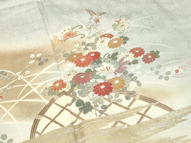 平和屋着物●中国三大刺繍　相良刺繍　訪問着　籬舞蝶文　暈し染め　金彩　松坂屋扱い　正絹　逸品　CABI0722gh