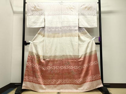 平和屋着物●訪問着　絞り　刺繍　流水草花文　暈し染め　金銀彩　ますいわ屋扱い　正絹　逸品　CABI0724gh
