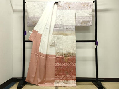 平和屋着物●訪問着　絞り　刺繍　流水草花文　暈し染め　金銀彩　ますいわ屋扱い　正絹　逸品　CABI0724gh
