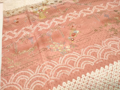 平和屋着物●訪問着　絞り　刺繍　流水草花文　暈し染め　金銀彩　ますいわ屋扱い　正絹　逸品　CABI0724gh