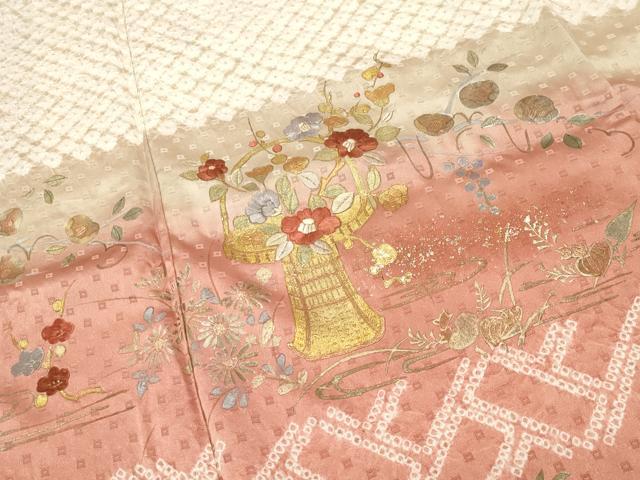 平和屋着物●訪問着　絞り　刺繍　流水草花文　暈し染め　金銀彩　ますいわ屋扱い　正絹　逸品　CABI0724gh