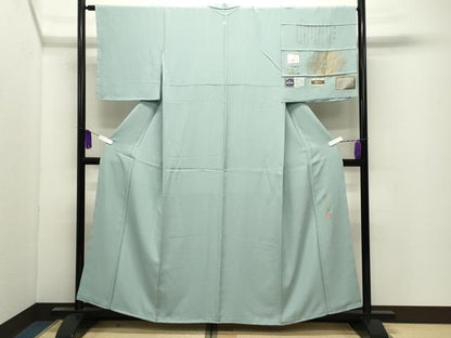 平和屋着物●上質な色無地　作家物　黄金染　堅牢染　錆青磁色　反端付き　正絹　逸品　未使用　CABI0727gh