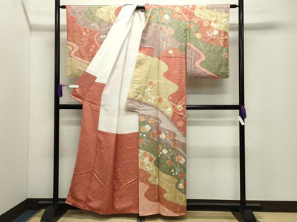平和屋着物●訪問着　絞り　舞桜文　金彩　正絹　逸品　CABI0732gh