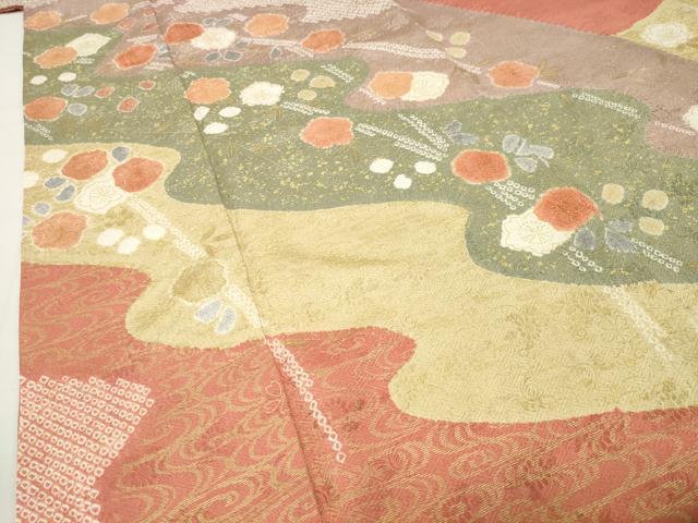 平和屋着物●訪問着　絞り　舞桜文　金彩　正絹　逸品　CABI0732gh