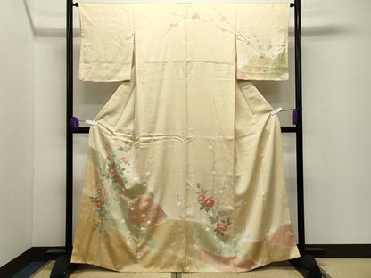 平和屋着物●訪問着　駒刺繍　流水牡丹梅文　暈し染め　金銀彩　正絹　逸品　CABI0733gh