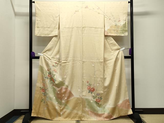平和屋着物●訪問着　駒刺繍　流水牡丹梅文　暈し染め　金銀彩　正絹　逸品　CABI0733gh