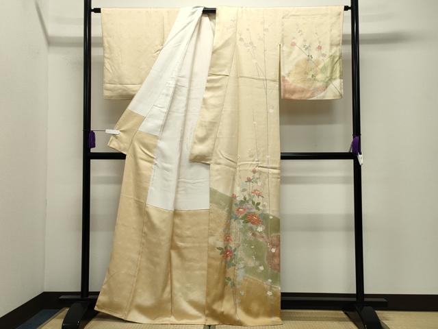 平和屋着物●訪問着　駒刺繍　流水牡丹梅文　暈し染め　金銀彩　正絹　逸品　CABI0733gh
