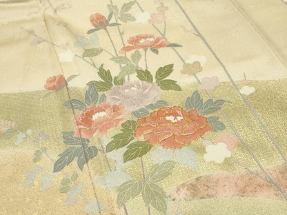 平和屋着物●訪問着　駒刺繍　流水牡丹梅文　暈し染め　金銀彩　正絹　逸品　CABI0733gh