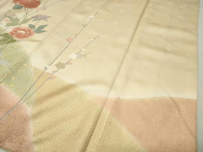 平和屋着物●訪問着　駒刺繍　流水牡丹梅文　暈し染め　金銀彩　正絹　逸品　CABI0733gh