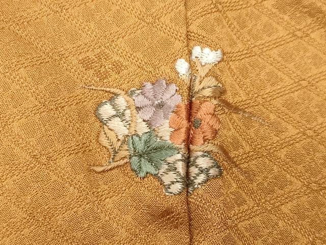 平和屋着物●上質な色無地　刺繍　ワンポイント　扇面花文　花菱地紋　金糸　正絹　逸品　CABI0734gh