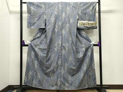 平和屋着物●結城紬　更紗花唐草文　証紙付き　正絹　逸品　未使用　CABI0736gh