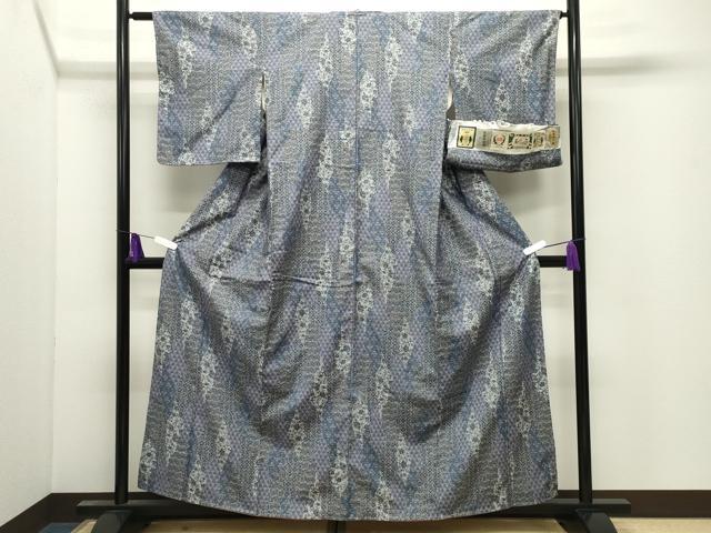 平和屋着物●結城紬　更紗花唐草文　証紙付き　正絹　逸品　未使用　CABI0736gh