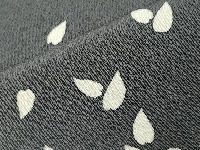 平和屋着物●訪問着　舞桜文　暈し染め　黒地　鬼しぼ縮緬　正絹　逸品　CABI0740gh