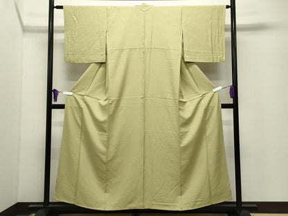 平和屋着物●上質な色無地　紗綾形地紋　枯草色　正絹　逸品　CABI0743gh