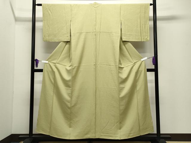 平和屋着物●上質な色無地　紗綾形地紋　枯草色　正絹　逸品　CABI0743gh